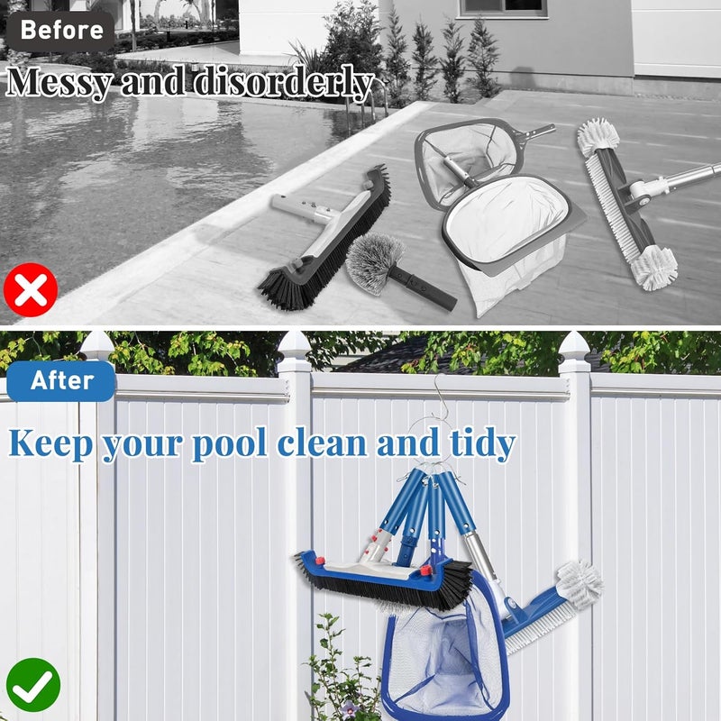 Feoang 4 Pack Pool Tool Holder and Organizer,Pool Cleaning Equipment Storage with 4 Pool Tool Holder,4 Hooks,Key Chain Loop and S Shaped Hook Easy Storage Pool Cleaning Equipment Storage for Skimmers（Blue） - Image 5